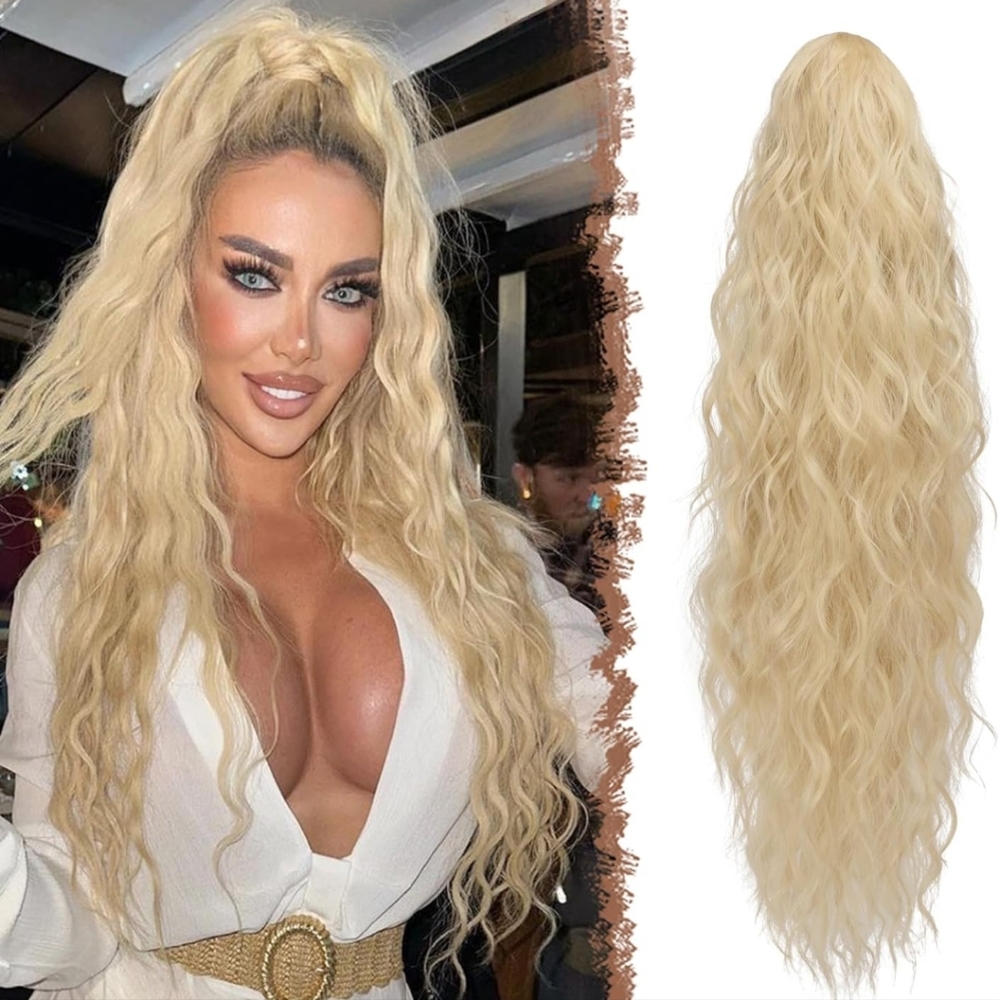 Long Ponytail Extensions, Drawstring Clip in Curly Wavy  Synthetic 26inch